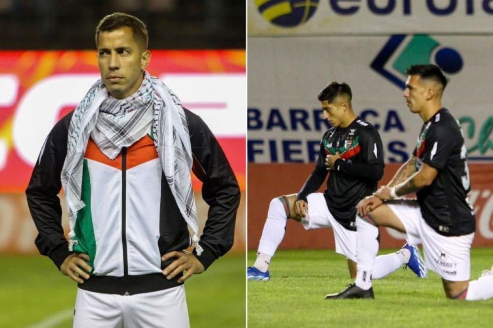 نادي تشيلي يرتدي شارة سوداء وكوفية لإظهار دعمه للشهداء الفلسطينيين.