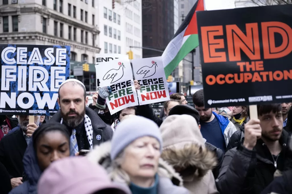 مظاهرة احتجاجية في نيويورك لمدة 24 ساعة تضامنا مع غزة.